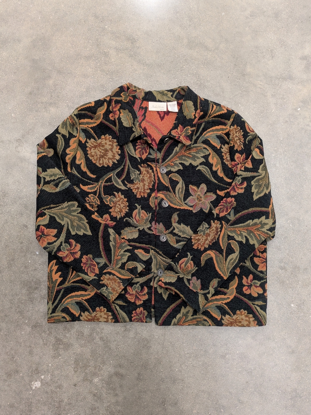 Vintage Fall Floral Tapestry Button-Front Jacket
